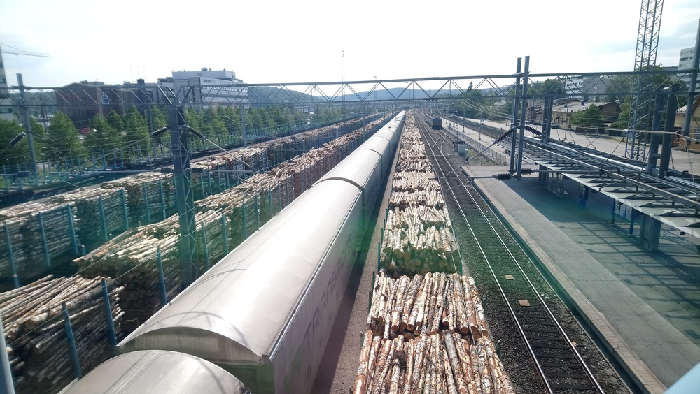 Jyväskylän ratapihaa etelään 10.8.2018
Puuta kulkee ja niin kulkee puuteollisuuden tuotettakin. Tai no, juuri nyt ei kulje, mutta sitä nuo pressuvaunut ovat menossa hakemaan.
Avainsanat: op_VR;jt_Tavarajuna;jt_Asiakasjuna;jt_Raakapuujuna;jyv_Sr1;jyv_Hains;jyv_Sp;jyv_Sps